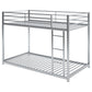 Twin over Twin Metal Bunk Bed, Low Bunk Bed with Ladder Silver