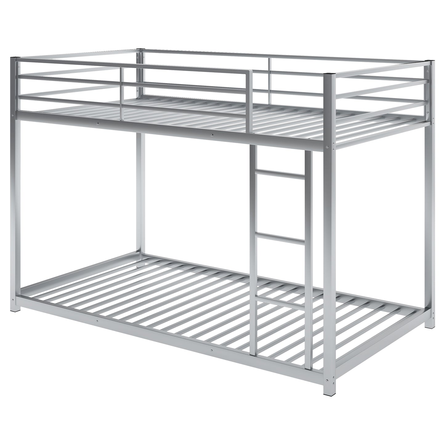 Twin over Twin Metal Bunk Bed, Low Bunk Bed with Ladder Silver