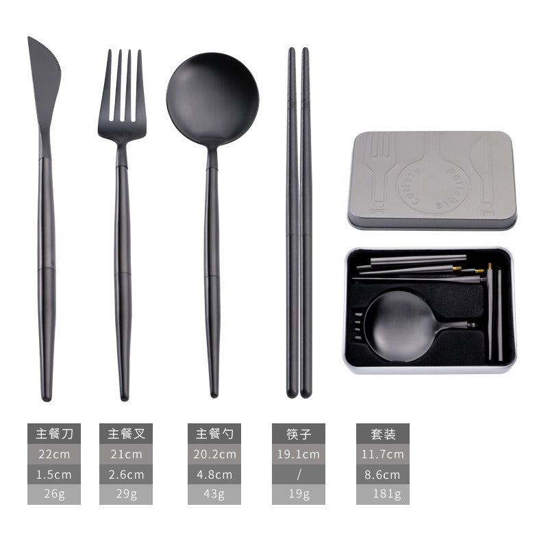 304 stainless steel portable tableware steak knife fork spoon chopsticks detachable folding tableware set