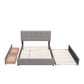 Upholstered Platform Bed with 2 Drawers and 1 Twin XL Trundle Linen Fabric Queen Size - Light Gray