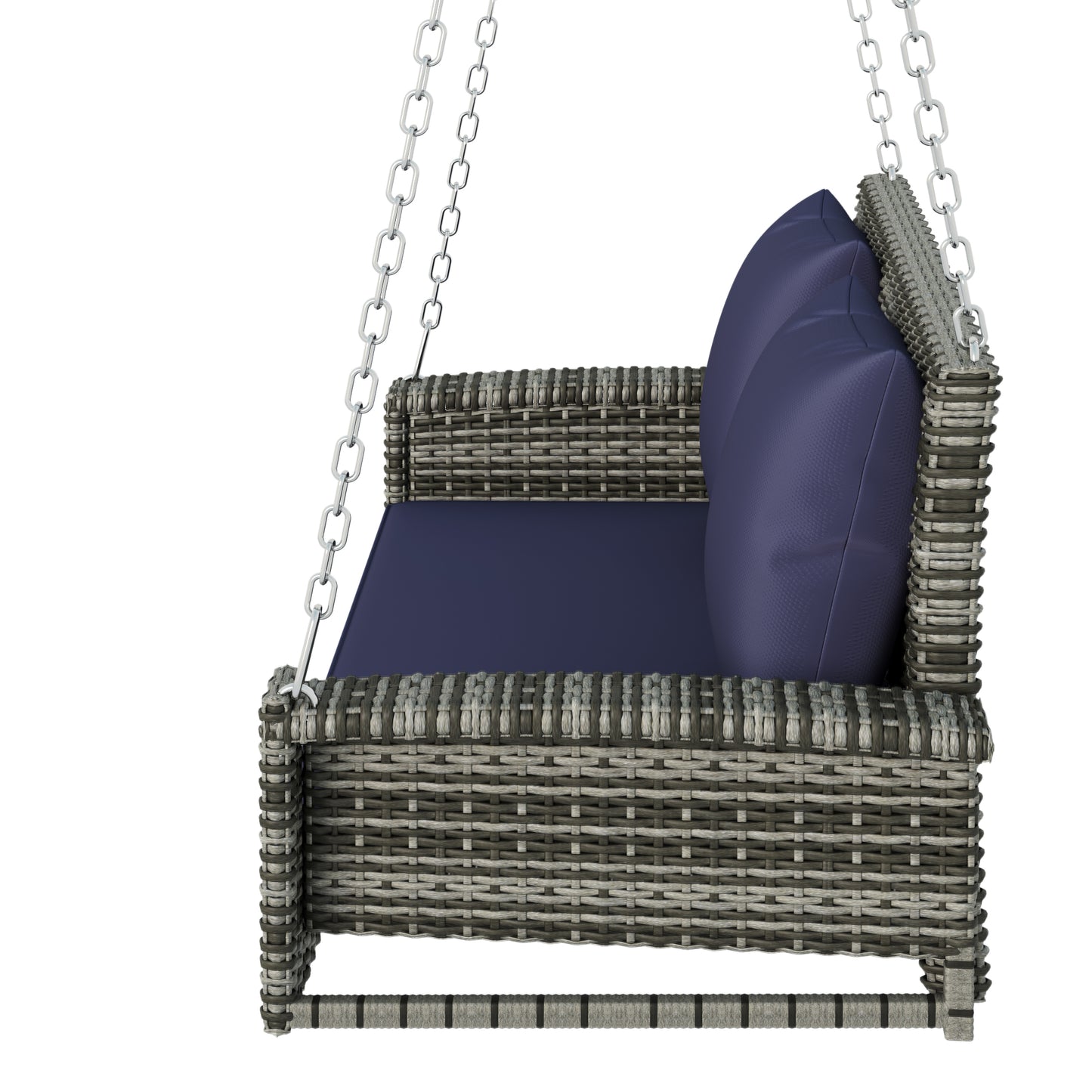 GO 2-Person Wicker Hanging Porch Swing with Chains(Gray Wicker Blue Cushion)