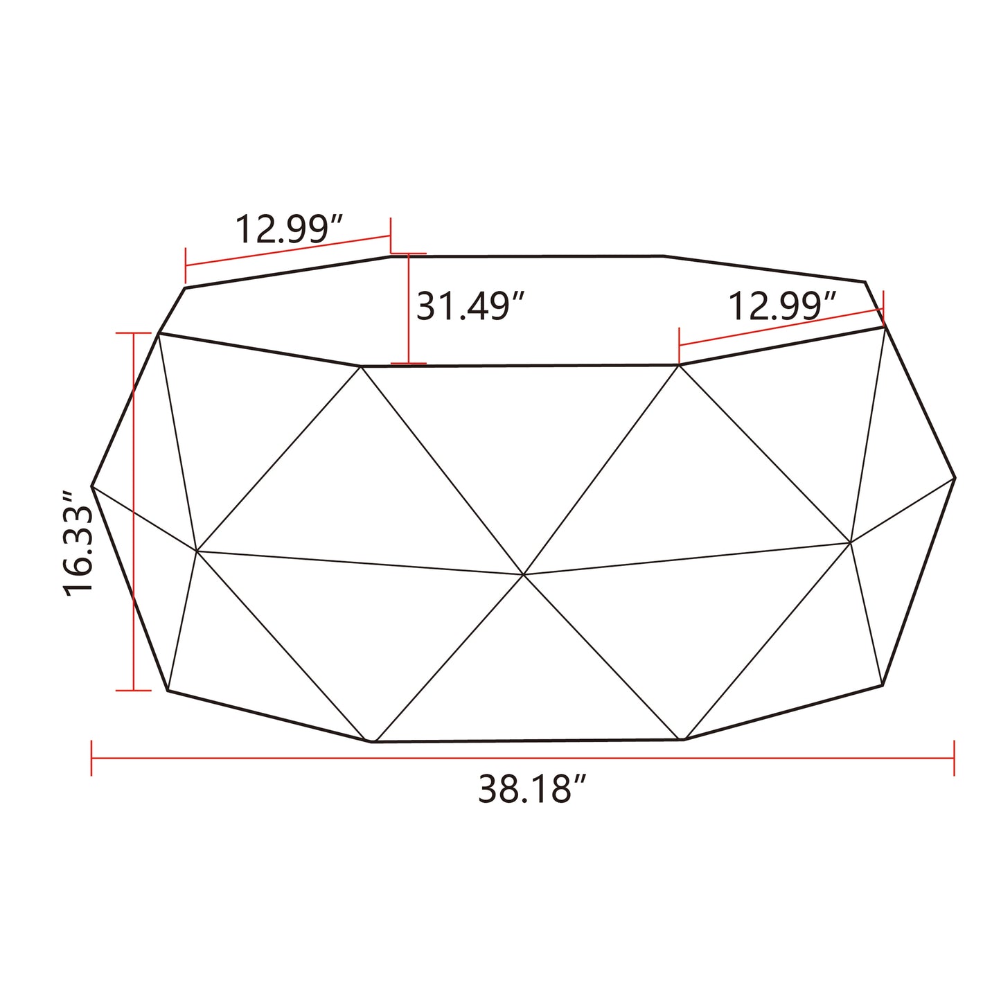 Mesa de centro con diseño en relieve tridimensional de 38", estilo retro americano con tablero duradero