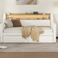 Twin Size Daybed with Drawers, Upholstered Daybed with Charging Station and LED Lights, White