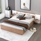 Queen Size Platform Bed with Headboard, Drawers, Shelves, USB Ports and Sockets, Natural