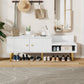 Modern Shoe Storage Bench with Hidden Storage and Upholstered Cushions, White Finish