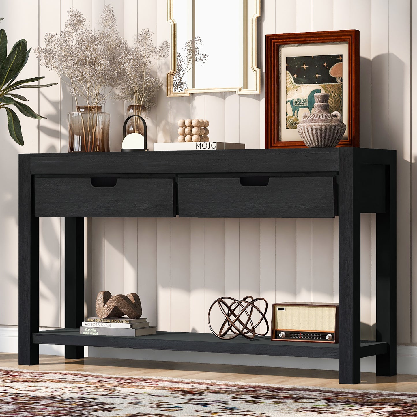 U-STYLE Console Table for Entryways and Hallways, 2 Drawers and 1 Shelf for Living Rooms