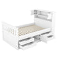 Twin Size Captain Platform Bed Frame with Storage Bookcases and Shelves,Four Drawers,White