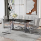 Modern minimalist dining table The black imitation marble glass desktop is equipped with silver metal legs