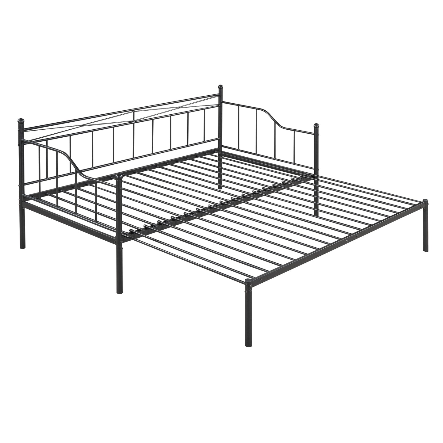 Twin Size Metal Daybed with Trundle Daybed with Slat No Box required Black