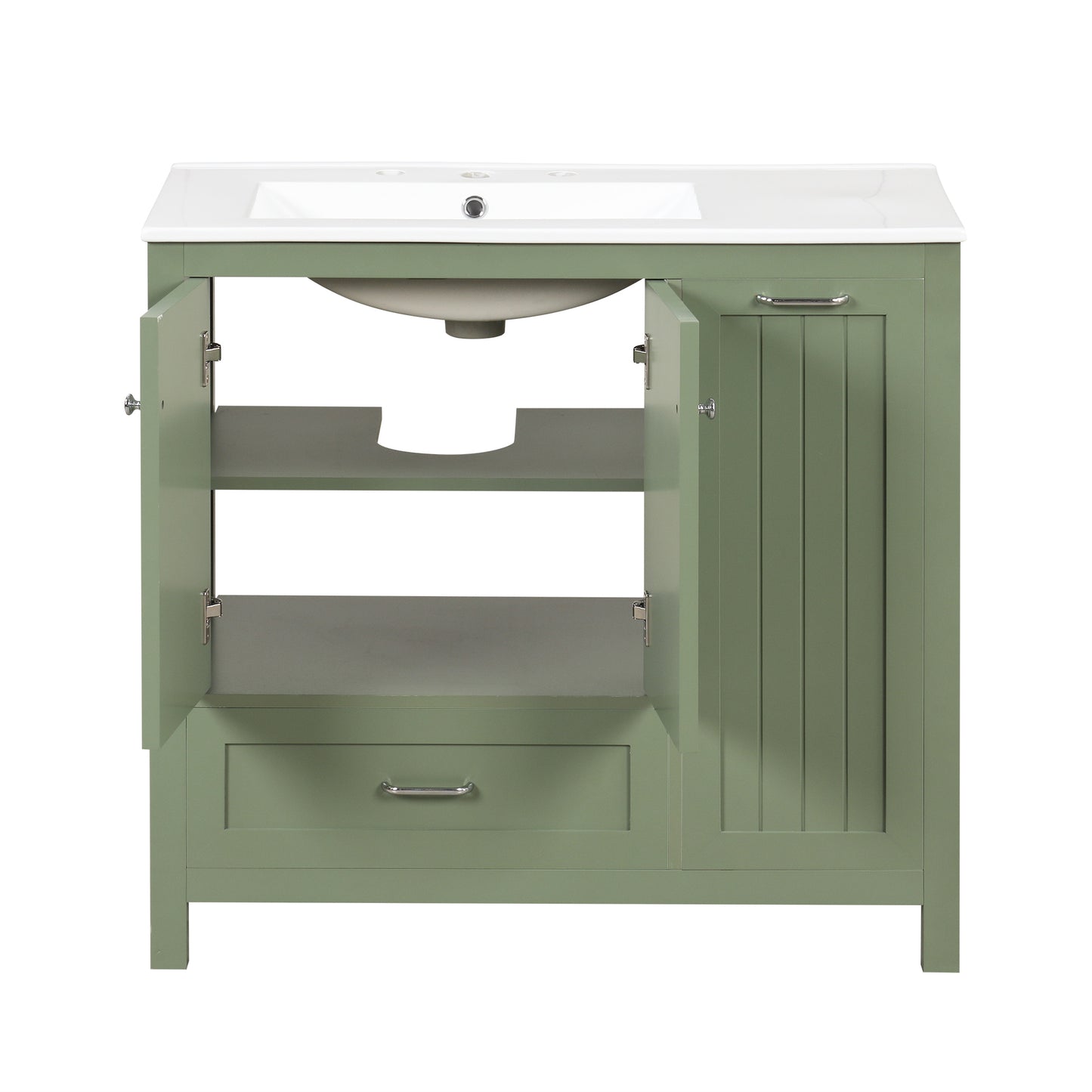 36" Bathroom Vanity with Sink, Double Door Cabinet, Large Drawer, and Flip Drawer, Green Finish