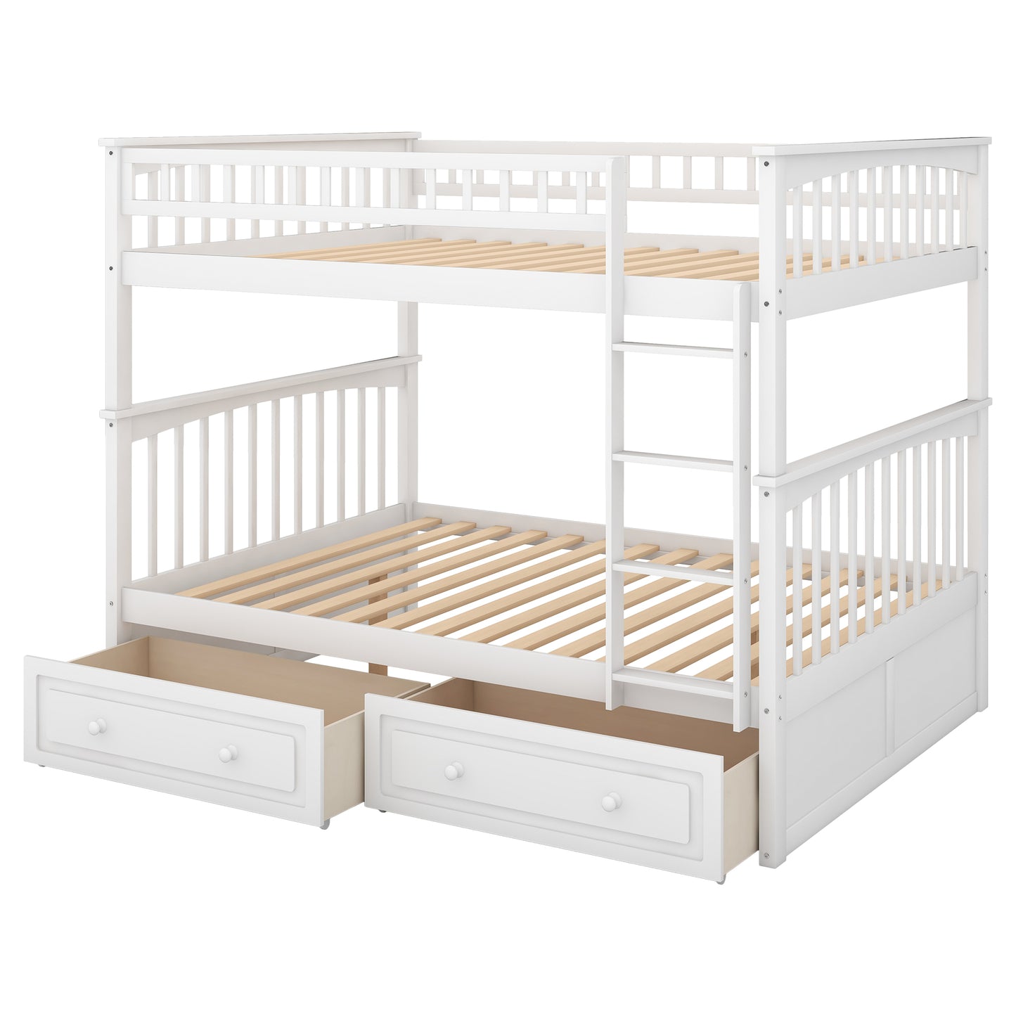 Full over Full Bunk Bed with Drawers  Convertible Beds  White