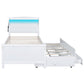 Twin Size Platform Bed with Storage LED Headboard Twin Size Trundle and 3 Drawers White