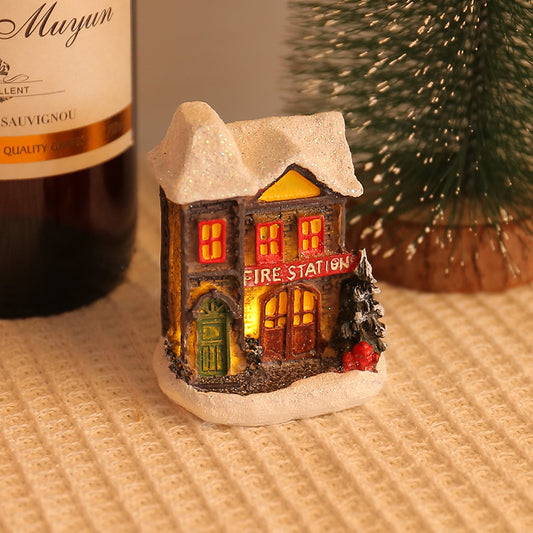 Christmas decorations holiday resin cabins colorful illuminated house tabletop ornaments