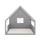 Full Size Wood House Bed with Window and Fence  Gray