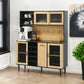 buffet side cabinet with storage door and power outlet, coffee bar cabinet with wine rack, black and natural colors