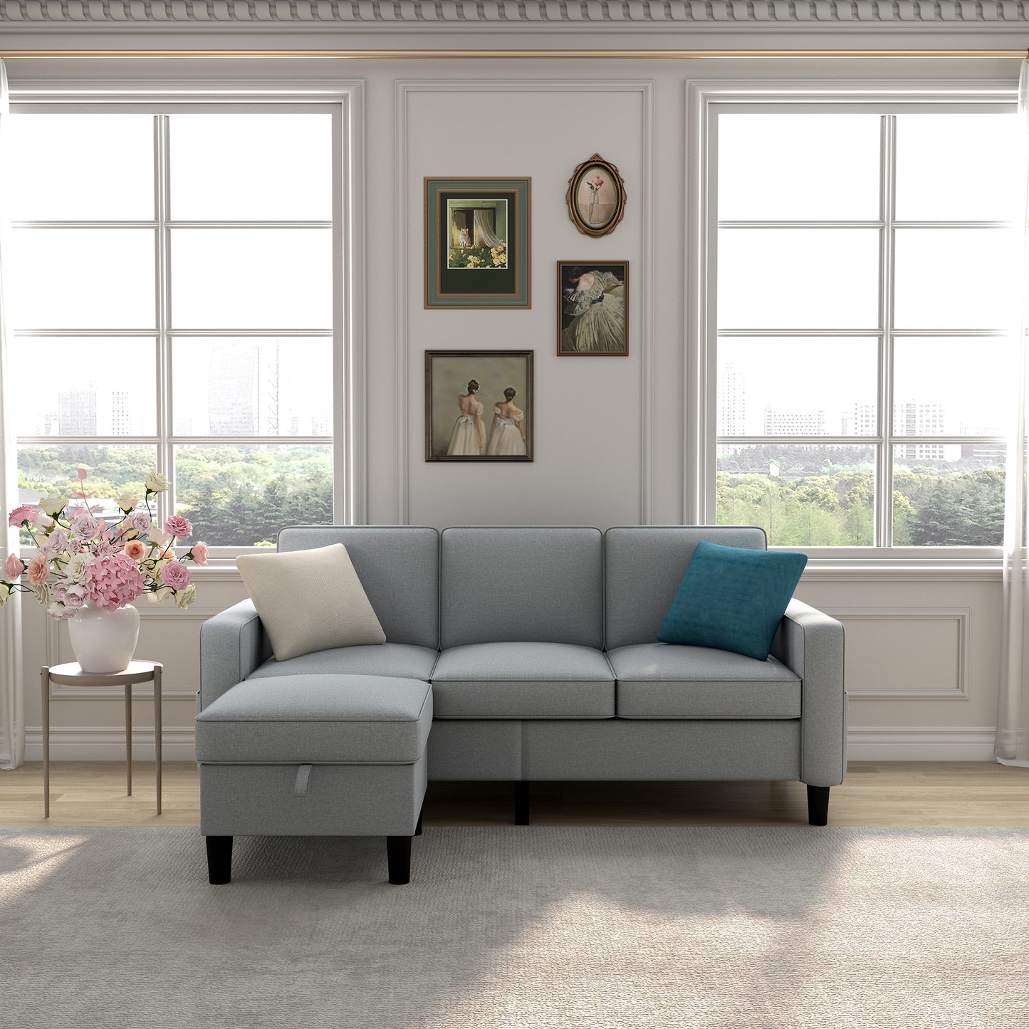 Light Grey Sofas with L-Shaped Design, Perfect for Families, Apartments, Dorms, and Compact Spaces