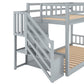 Twin over Twin Floor Bunk Bed, Ladder with Storage  Gray