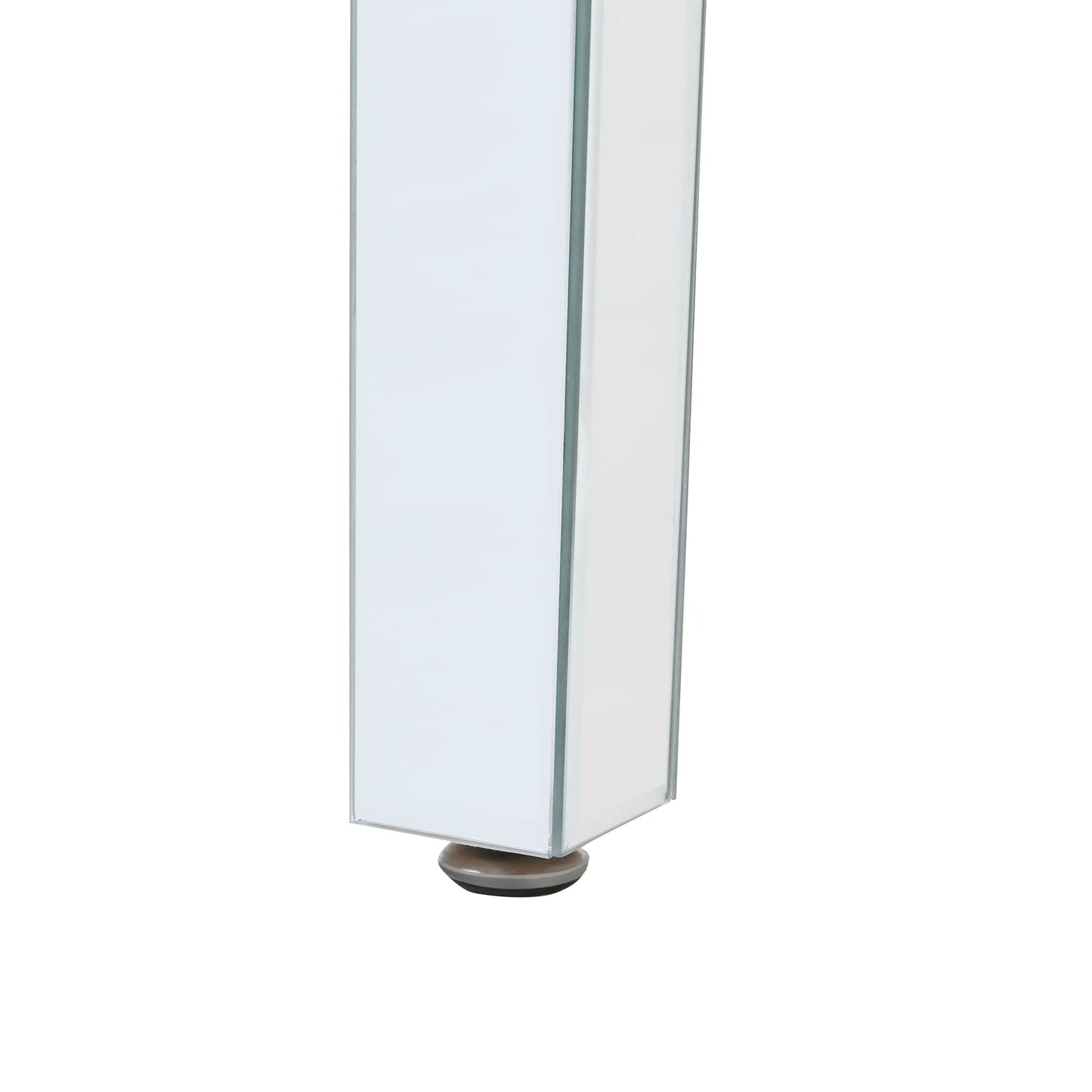 ON-TRANS glass mirror edge table, easy to assemble crystal design and adjustable height leg edge table, silver