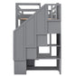 Twin Size Loft Bed with Wardrobe and Staircase  Desk and Storage Drawers and Cabinet in 1 Gray