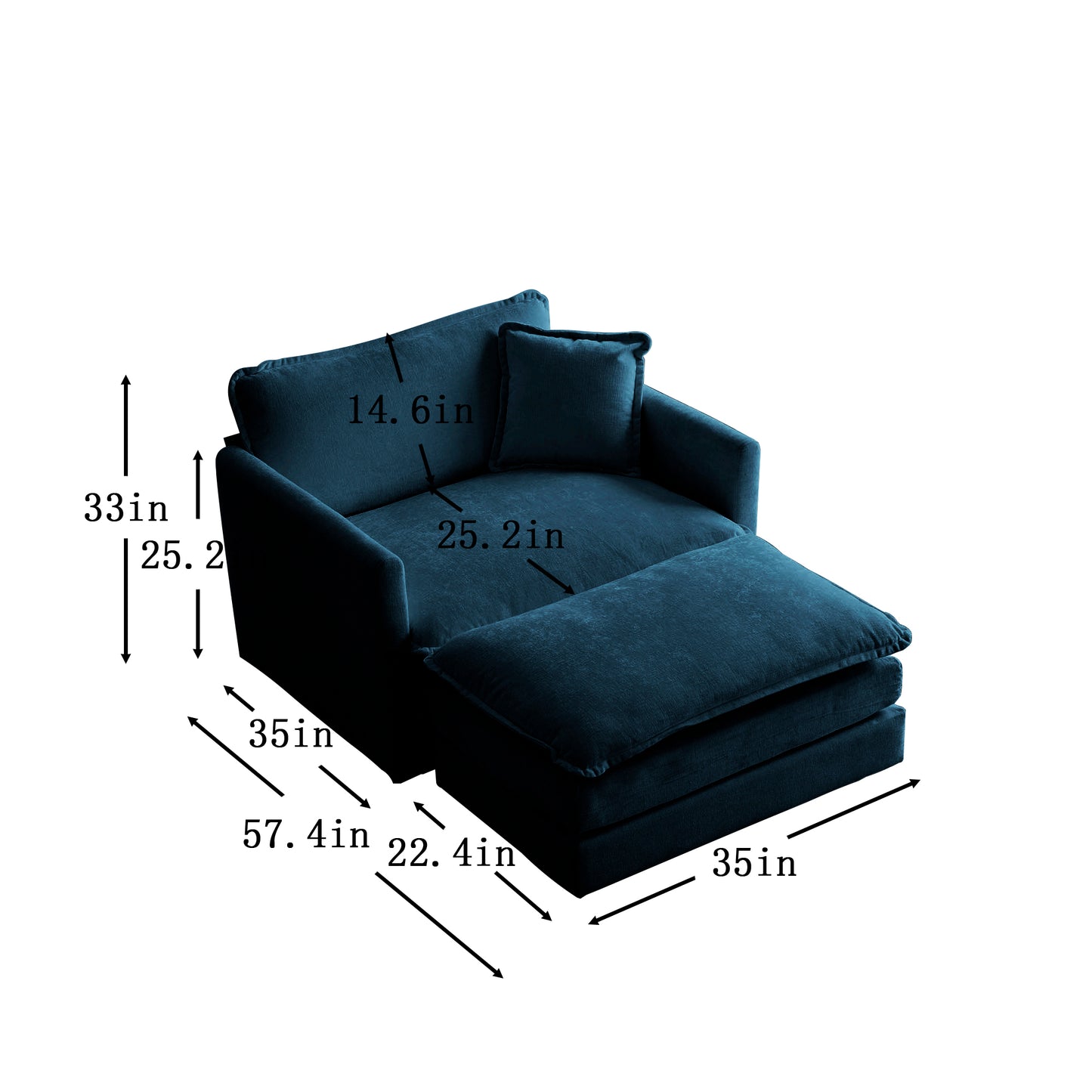 Sillón otomano de estilo moderno con cojines de chenilla, perfecto para salas de estar y dormitorios, color azul