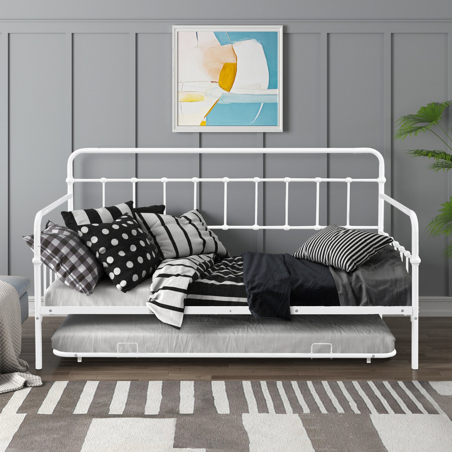 Metal Frame Daybed with trundle（white）