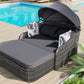 GO 79.9" Outdoor Sunbed with Adjustable Canopy, Double Lounge in Gray Wicker and Cushion