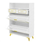 U-Can Shoe Cabinet with 2 Flip Drawers, 2 Slide Drawers, and 1 Shelf, Modern White Finish