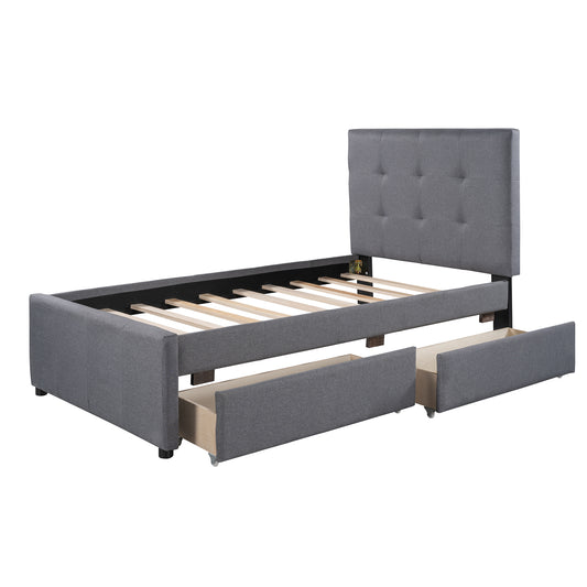 Linen Platform Bed with Headboard Twin