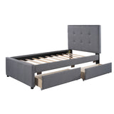 Linen Upholstered Platform Bed With Headboard and Two Drawers Twin