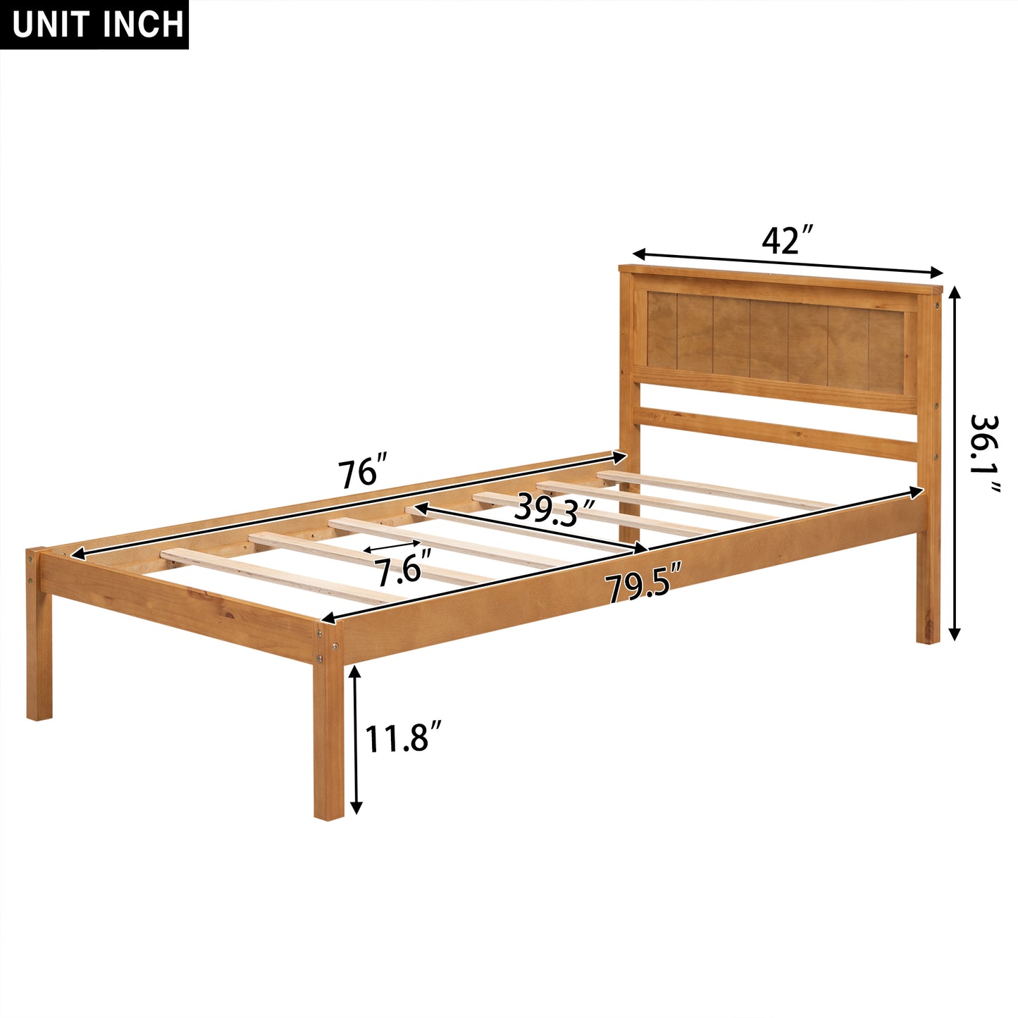 Platform Bed Frame with Headboard  Wood Slat Support  No Box Spring Needed Twin Oak