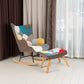 Rocking Chair with ottoman, Mid Century Fabric Rocker Chair with Wood Legs and Patchwork Linen for Livingroom Bedroom