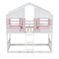 Twin over Twin House Bunk Bed with Roof , Window, Window Box, Door , with Safety Guardrails and Ladder, Pink/White