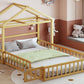 Wooden Full Size Children's Bed with Detachable Headboard and Integrated Clothes Drying Rack, Natural