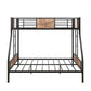 Twin Over Full Metal Bunk Bed Heavy Duty Metal Bed Frame with Safety Rail 2 Side Ladders & Decorative Wood