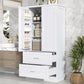 Tall Bathroom Storage Cabinet with Two Doors and Drawers, Adjustable Shelf, MDF Board, White Finish