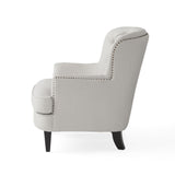 Modern Light Grey Fabric Club Chair and Ottoman Set, Stylish Cushioned Armchair for Living Rooms