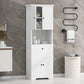 Tall Bathroom Cabinet with Four Doors, Large Storage Space Open Shelve, Upper Storage Cabinet, Whit