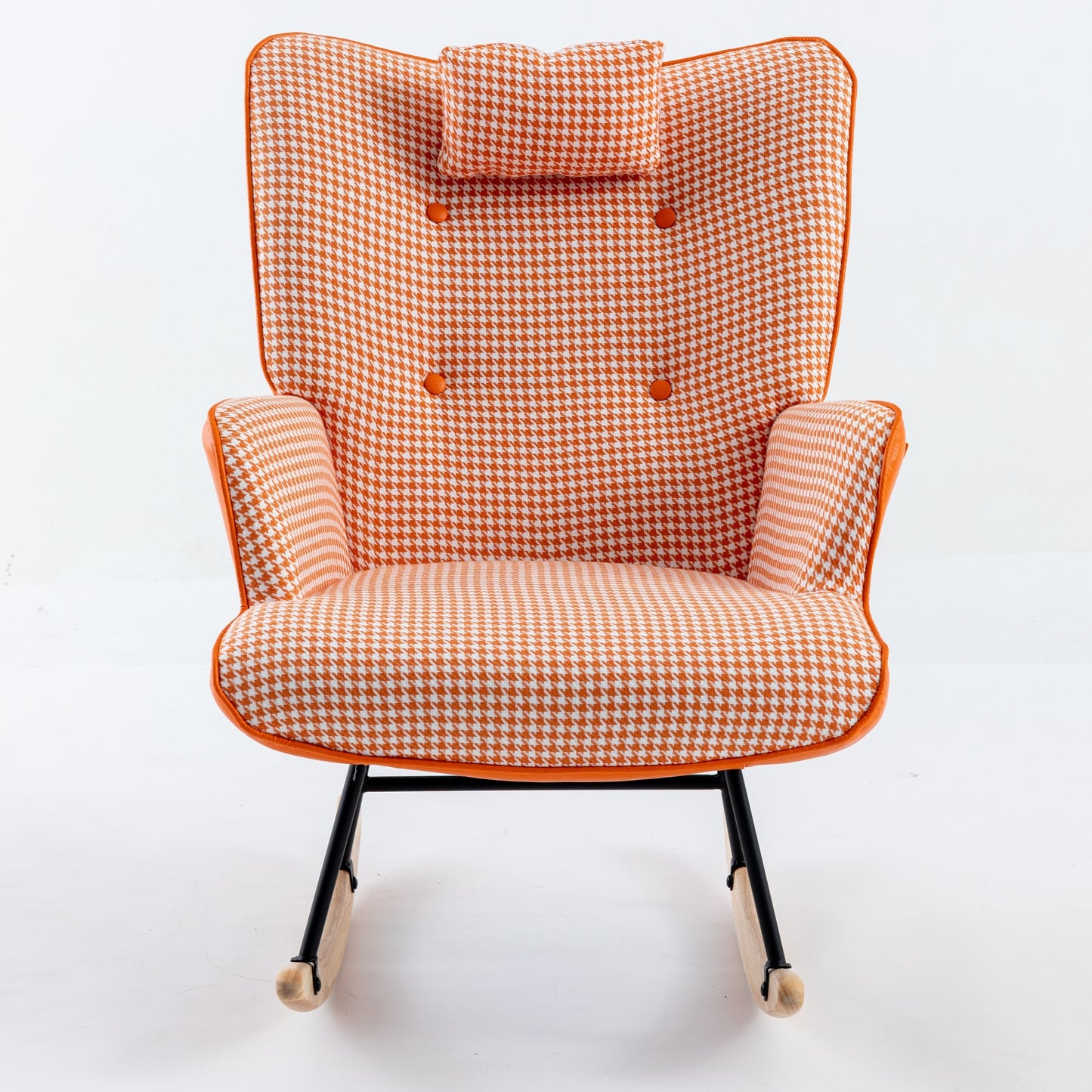 35.5 inch Rocking Chair Soft Houndstooth Fabric Leather Fabric Rocking Chair for Nursery (orange)