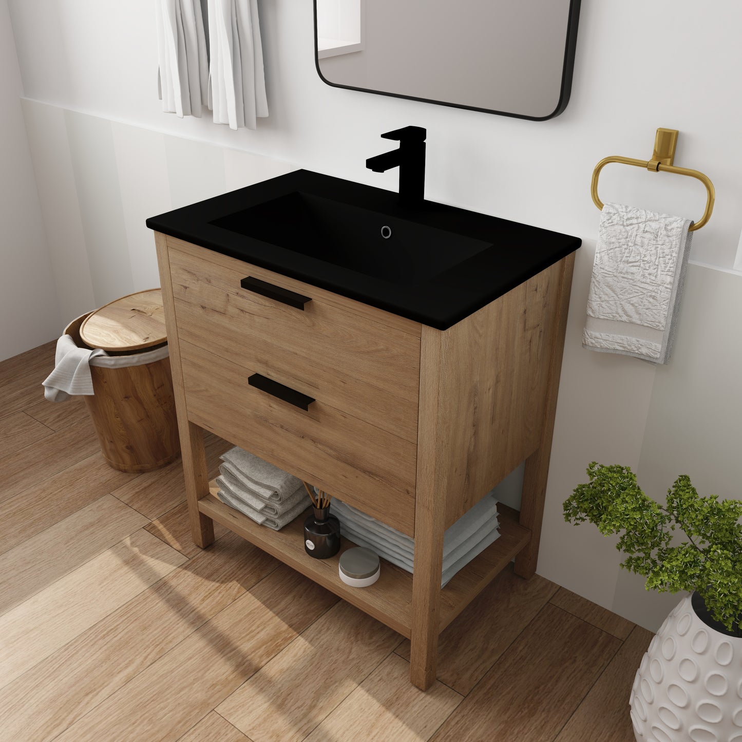 Mueble de baño de madera contrachapada de 30 pulgadas con 2 cajones (BVB01030IMO-BL9075BK)