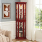 Corner Curio cabinet with illuminated glass display stand and tempered glass door, with adjustable bracket and light bulb