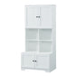 Bathroom storage cabinet, 4-door independent cabinet, adjustable shelf, open multi-layer shelf, white