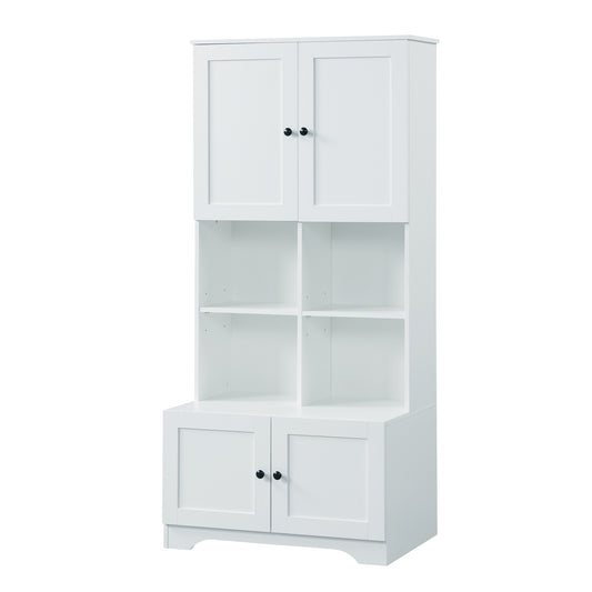 Bathroom storage cabinet, 4-door independent cabinet, adjustable shelf, open multi-layer shelf, white