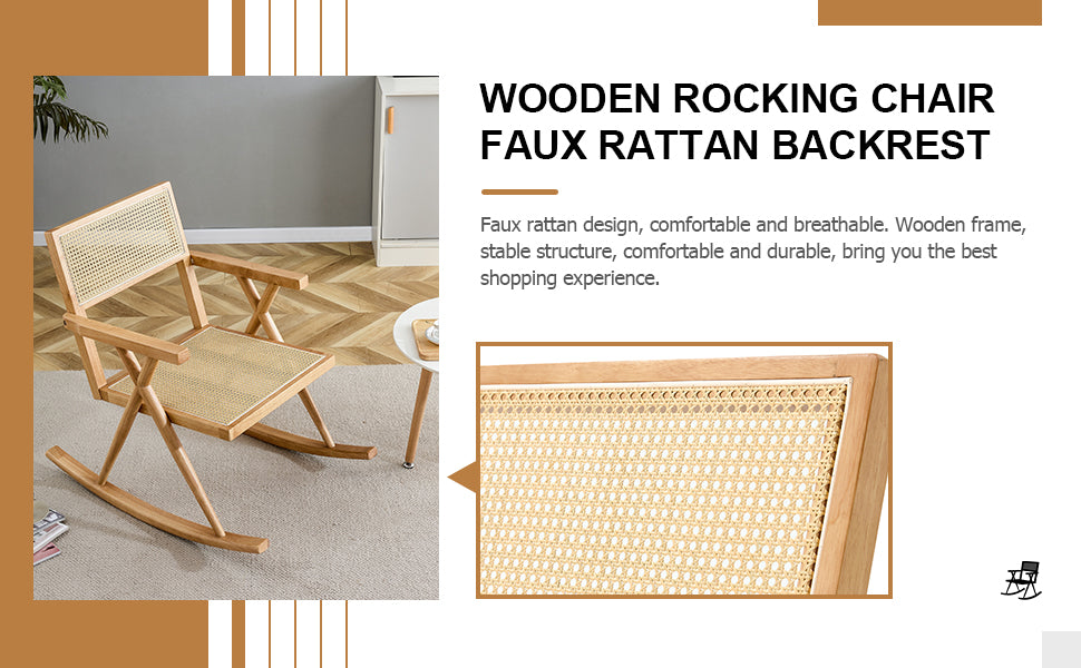 Solid wood+imitation rattan rocking chair allows you to relax quietly indoors and outdoors enhancing your sense of relaxation