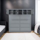 Full Size Murphy Bed Wall Bed with Top Cabinets, Gray Finish for Space-Saving Bedrooms