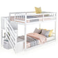 Twin over Twin Floor Bunk Bed, Ladder with Storage  White