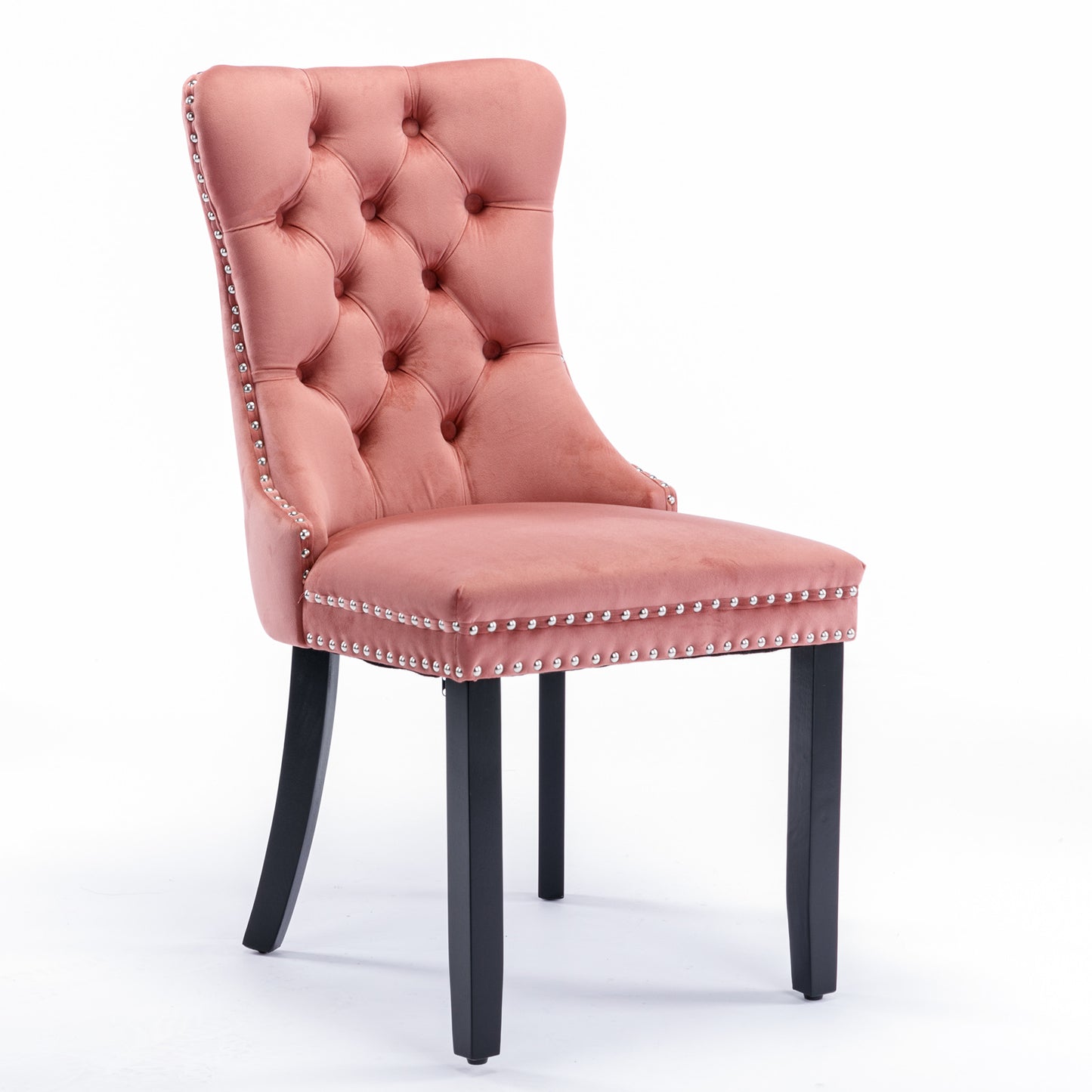 High-end Tufted Solid Wood Contemporary Velvet Upholstered Dining Chair with Wood Legs Nailhead Trim 2-Pcs Set Pink