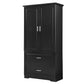 Tall Bathroom Storage Cabinet with Two Doors and Drawers, Adjustable Shelf, MDF Board, Black Finish