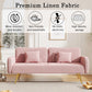 Pink Fabric Double Sofa with Split Backrest and Two Throw Pillows