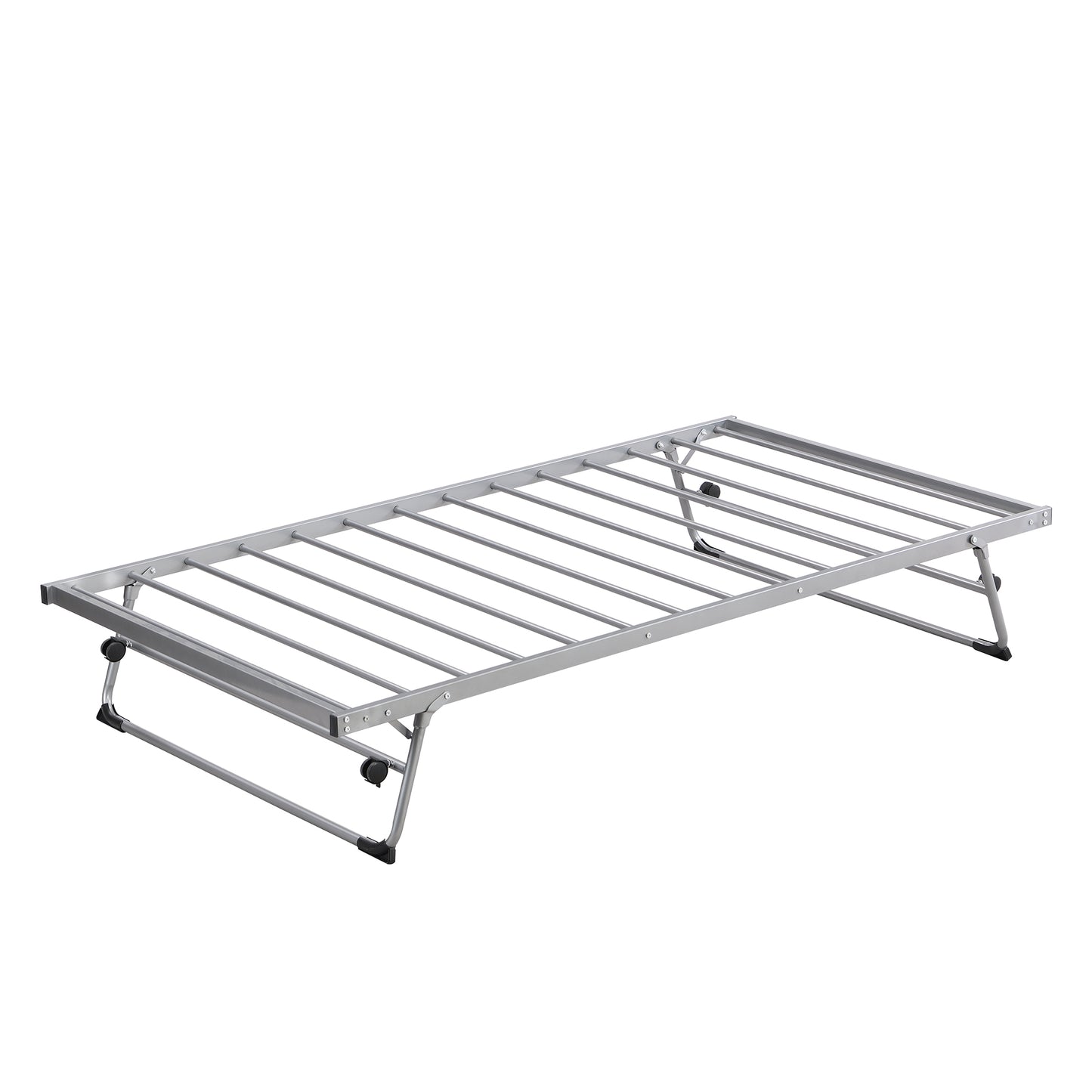 Twin Size Metal Daybed with Adjustable Trundle  Pop Up Trundle  Silver