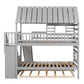 Twin over Twin House Bunk Bed with Trundle and Slide Storage Staircase, Roof and Window Design  Gray